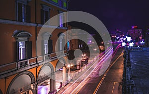 BOLOGNA, ITALY - 17 FEBRUARY, 2016: Via dell'Indipendenza street in Bologna at night