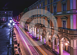 BOLOGNA, ITALY - 17 FEBRUARY, 2016: Via dell Indipendenza street in Bologna at night photo