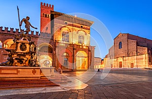 Bologna, Italy - Neptune Fountain and Piazza Maggiore photo