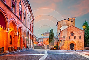 Bologna, Italy - Piazza San Stefano illuminated, Emilia Romagna