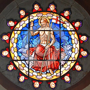 Stained glass window of the Basilica of San Petronio in Piazza Maggiore.