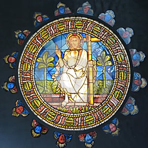 Stained glass window of the Basilica of San Petronio in Piazza Maggiore.