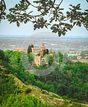 Bologna landmark Abbazia of Monteveglio vertical background Emilia Romagna region - Italy