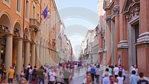 Bologna main street stretches along buildings and shops