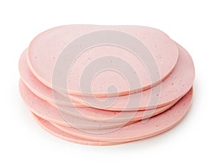 Bologna slice isolated on white background cutout photo