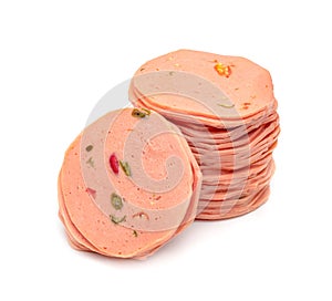 Bologna sliced isolated on white background