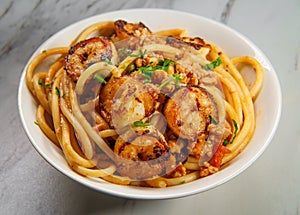 Bolognese Bucatini Grilled Shrimp