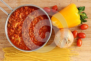 Bolognese sauce in pot