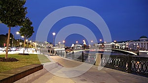 Bolotnaya Embankment and Drainage channel at night, Moscow city historic center, popular landmark. Russia