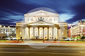 Bolshoi Theater at night in Moscow, Russia