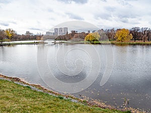 Bolshoy Golovinsky Pond in Moscow city in autumn