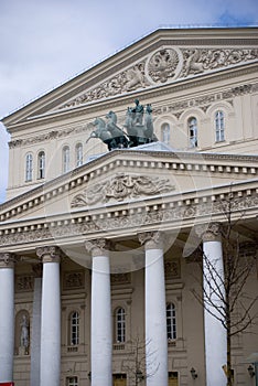 Bolshoy theater building in Moscow. Horses sculpture.