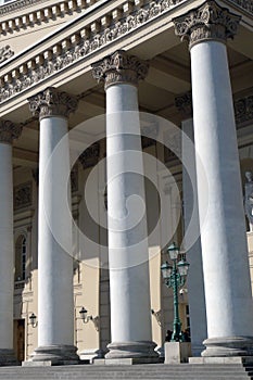 Bolshoy theater building in Moscow. Horses sculpture.