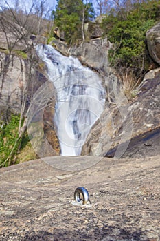 Bolt fixed over drilled rock for canyoning practice