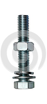 Bolt with nut and Grover spring washer isolated on white background