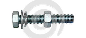 Bolt with nut and Grover spring washer isolated on white background