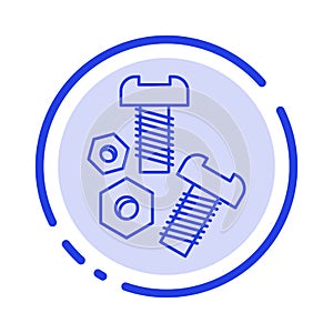Bolt, Nut, Screw, Tools Blue Dotted Line Line Icon
