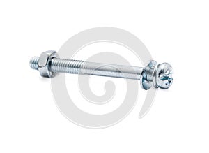 Bolt with nut and washer on a white background