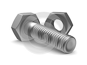 Bolt and nut on white background