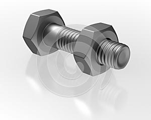 Bolt and nut on white background