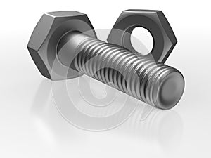 Bolt and nut on white background