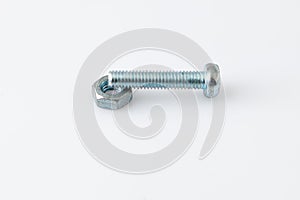 Bolt and nut on white background