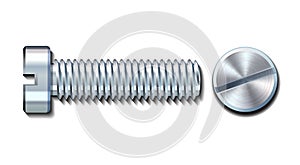 Bolt screw metal pin with head slot and side view