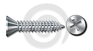 Bolt screw metal pin with head slot and side view