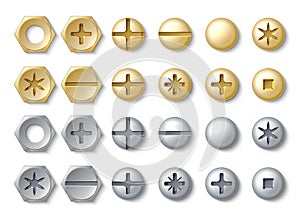 Bolt and screw. Realistic rivets and stainless self-tapping nail heads. Galvanized silver or bronze hardware. Assortment