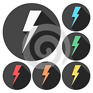 Bolt - vector icons set with long shadow