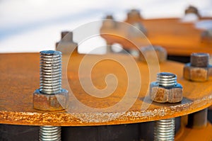 Bolted connection on the construction site.