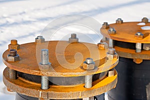 Bolted connection on the construction site.