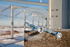 Bolted connection on the construction site.