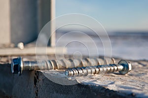 Bolted connection on the construction site.