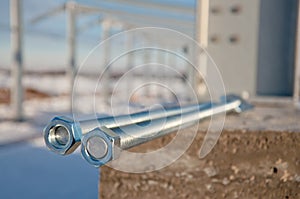 Bolted connection on the construction site.