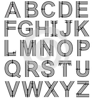 Bolted metal alphabet font