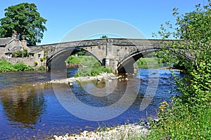 Bolton Bridge over River Wharfe at Bolton Abbey Village, Wharfedale, Yorkshire Dales, England, UK