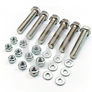 Bolts and nuts isolated on white background photo