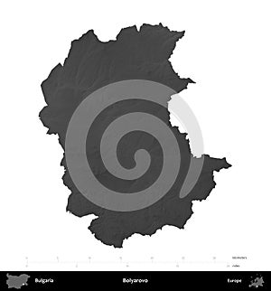 Bolyarovo, Bulgaria, isolated on white. Grayscale