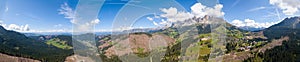 Bolzano and Dolomite mountains aerial panoramic view.