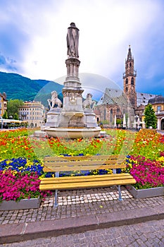 Bolzano main square and cathedral view