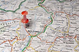 Bolzano pinned on a map of Italy