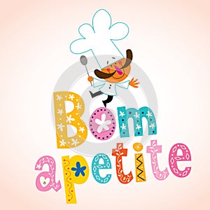 Bom apetite Portuguese decorative type with chef character photo