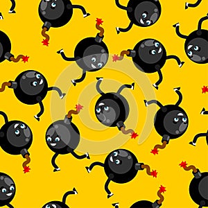 Bomb cartoon pattern seamless. Round Bomb background. vector texture