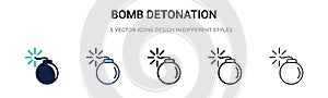 Bomb detonation icon in filled, thin line, outline and stroke style. Vector illustration of two colored and black bomb detonation