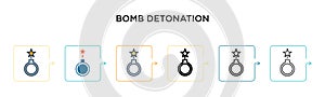 Bomb detonation vector icon in 6 different modern styles. Black, two colored bomb detonation icons designed in filled, outline,