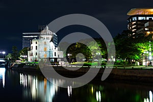 A bomb dome in Hiroshima at night