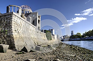 A-Bomb Dome and river bank in Hiroshima, Japan