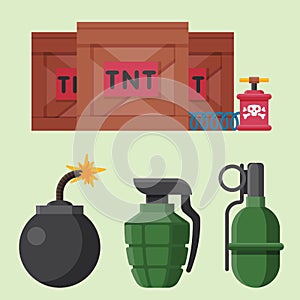 Bomb dynamite fuse vector illustration grenade attack power ball burning detonation explosion
