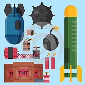 Bomb dynamite fuse vector illustration grenade attack power ball burning detonation explosion